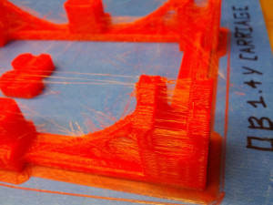 3D Printer OB 1.4 stringy Y-Carriage in PLA Closeup (zero retraction)